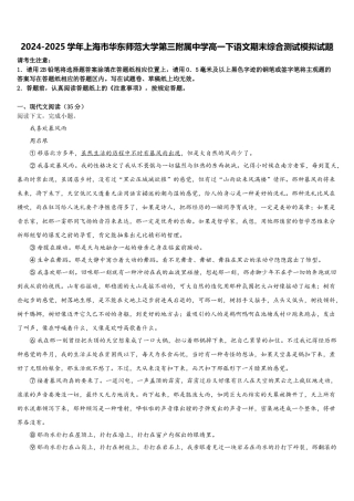 2024-2025学年上海市华东师范大学第三附属中学高一下语文期末综合测试模拟试题含解析