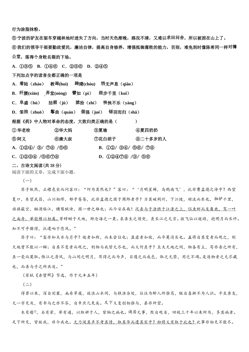 2024-2025学年四川省泸州市泸县第五中学语文高一下期末检测试题含解析_第2页