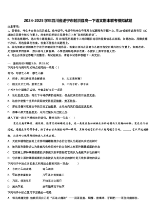 2024-2025学年四川省遂宁市射洪县高一下语文期末联考模拟试题含解析