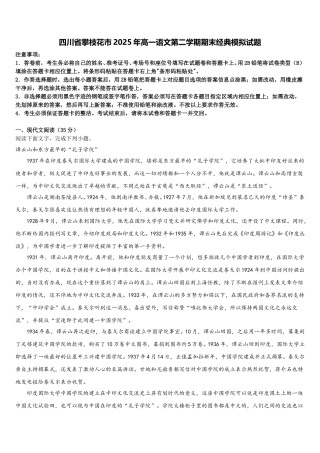 四川省攀枝花市2025年高一语文第二学期期末经典模拟试题含解析