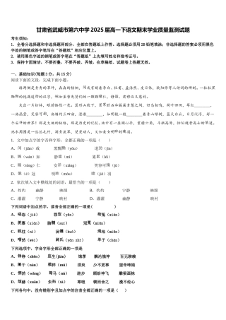 甘肃省武威市第六中学2025届高一下语文期末学业质量监测试题含解析