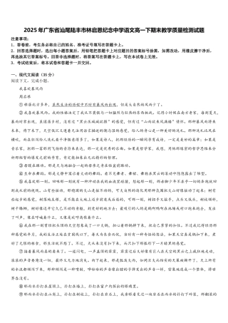 2025年广东省汕尾陆丰市林启恩纪念中学语文高一下期末教学质量检测试题含解析