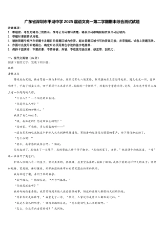 广东省深圳市平湖中学2025届语文高一第二学期期末综合测试试题含解析