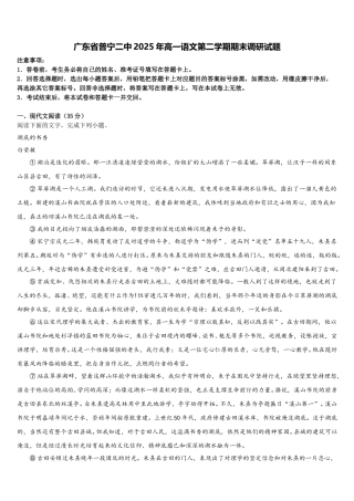广东省普宁二中2025年高一语文第二学期期末调研试题含解析