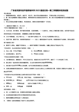 广东省河源市连平县附城中学2025届语文高一第二学期期末检测试题含解析