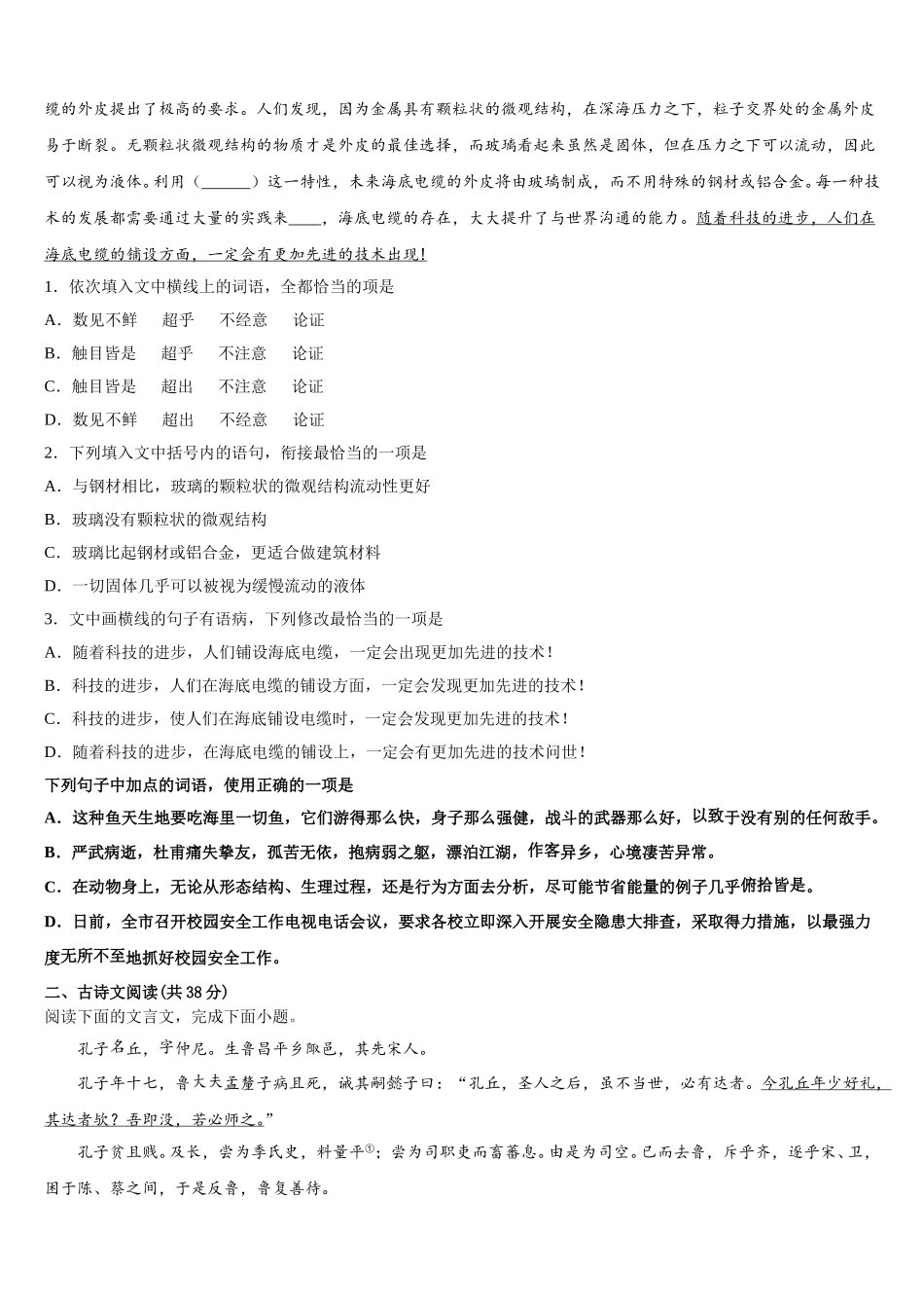 2025届广东深圳华师附中语文高一第二学期期末教学质量检测试题含解析_第2页