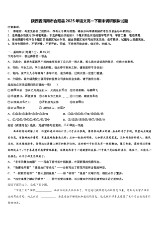 陕西省渭南市合阳县2025年语文高一下期末调研模拟试题含解析