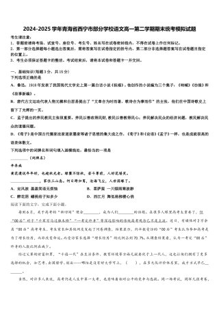 2024-2025学年青海省西宁市部分学校语文高一第二学期期末统考模拟试题含解析