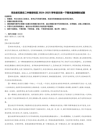 河北省石家庄二中雄安校区2024-2025学年语文高一下期末监测模拟试题含解析
