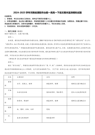 2024-2025学年河南省濮阳市台前一高高一下语文期末监测模拟试题含解析