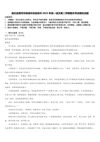 湖北省黄冈市麻城市实验高中2025年高一语文第二学期期末考试模拟试题含解析