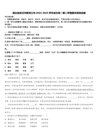 湖北省武汉市新洲三中2024-2025学年语文高一第二学期期末预测试题含解析