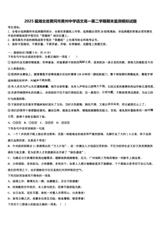 2025届湖北省黄冈市黄州中学语文高一第二学期期末监测模拟试题含解析