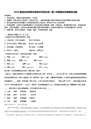 2025届湖北省枣阳市高级中学语文高一第二学期期末经典模拟试题含解析