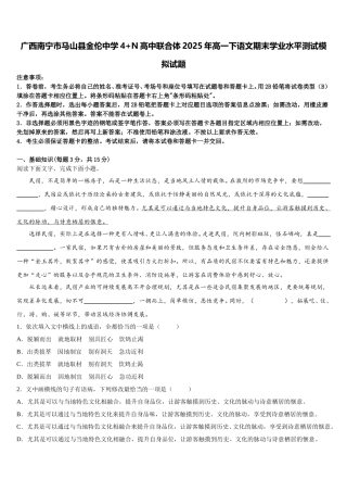 广西南宁市马山县金伦中学4+N高中联合体2025年高一下语文期末学业水平测试模拟试题含解析