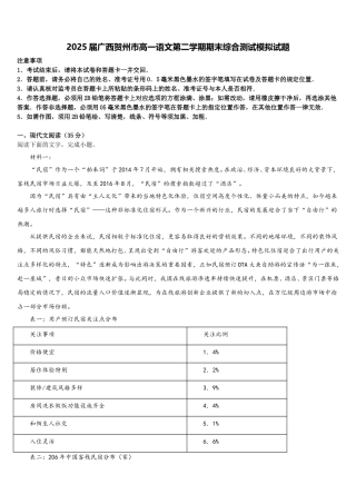 2025届广西贺州市高一语文第二学期期末综合测试模拟试题含解析