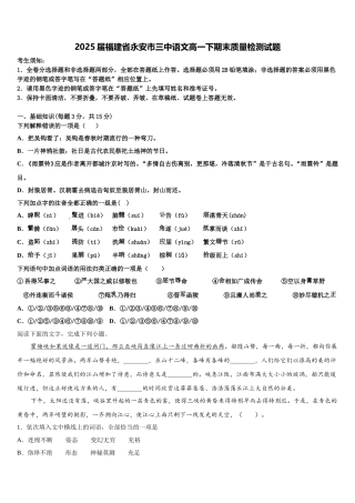 2025届福建省永安市三中语文高一下期末质量检测试题含解析