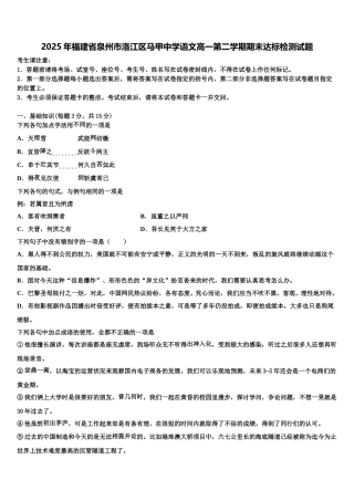 2025年福建省泉州市洛江区马甲中学语文高一第二学期期末达标检测试题含解析