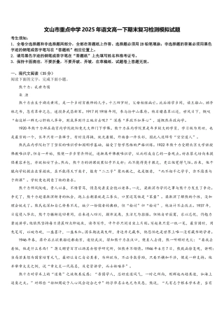 文山市重点中学2025年语文高一下期末复习检测模拟试题含解析