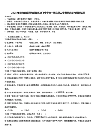 2025年云南省昭通市昭阳区建飞中学高一语文第二学期期末复习检测试题含解析