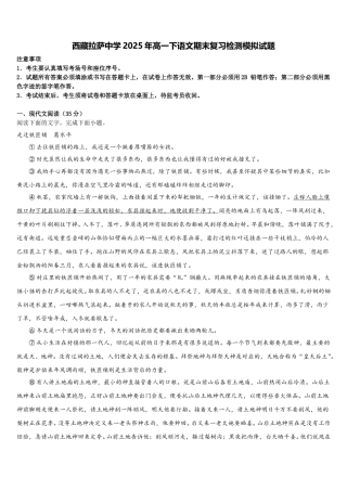 西藏拉萨中学2025年高一下语文期末复习检测模拟试题含解析