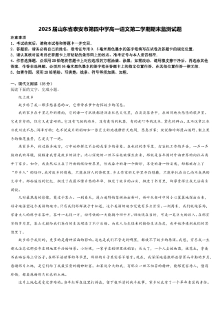 2025届山东省泰安市第四中学高一语文第二学期期末监测试题含解析