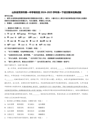 山东省菏泽市第一中学老校区2024-2025学年高一下语文期末经典试题含解析