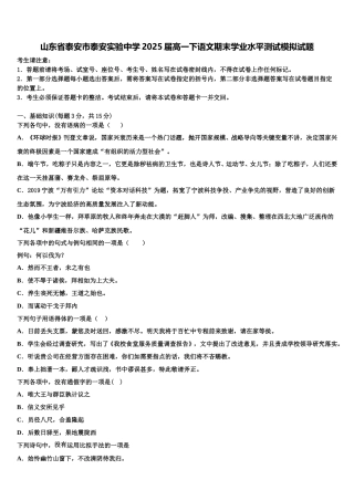 山东省泰安市泰安实验中学2025届高一下语文期末学业水平测试模拟试题含解析