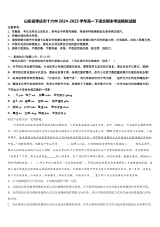 山东省枣庄市十六中2024-2025学年高一下语文期末考试模拟试题含解析