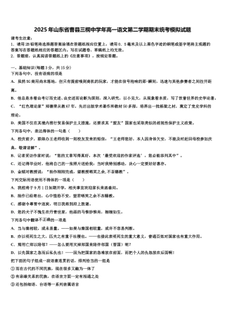 2025年山东省曹县三桐中学年高一语文第二学期期末统考模拟试题含解析