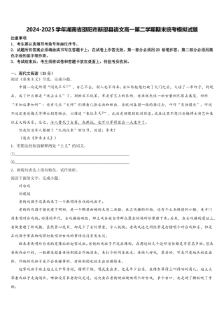 2024-2025学年湖南省邵阳市新邵县语文高一第二学期期末统考模拟试题含解析