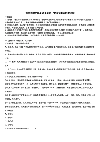 湖南省邵阳县2025届高一下语文期末联考试题含解析