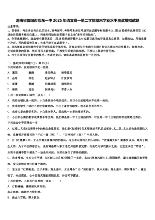 湖南省邵阳市邵东一中2025年语文高一第二学期期末学业水平测试模拟试题含解析