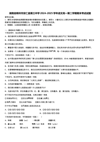 湖南省郴州市安仁县第三中学2024-2025学年语文高一第二学期期末考试试题含解析