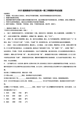 2025届湖南省宁乡市语文高一第二学期期末考试试题含解析
