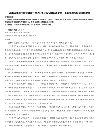 湖南省邵阳市邵东县第三中2024-2025学年语文高一下期末达标检测模拟试题含解析