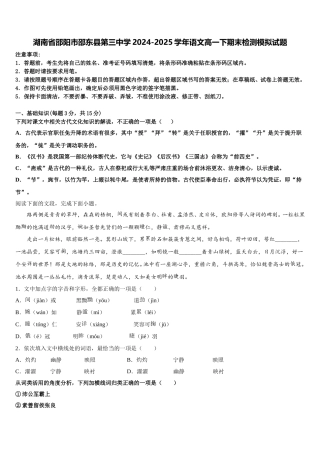湖南省邵阳市邵东县第三中学2024-2025学年语文高一下期末检测模拟试题含解析