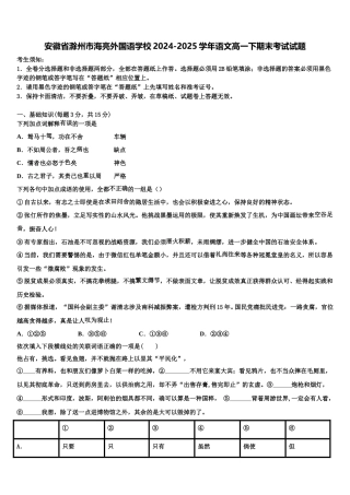 安徽省滁州市海亮外国语学校2024-2025学年语文高一下期末考试试题含解析