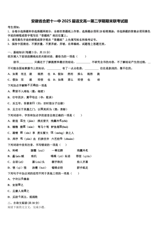 安徽省合肥十一中2025届语文高一第二学期期末联考试题含解析