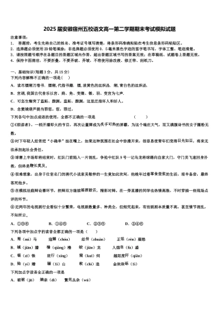 2025届安徽宿州五校语文高一第二学期期末考试模拟试题含解析