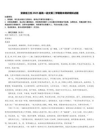 安徽省三校2025届高一语文第二学期期末调研模拟试题含解析