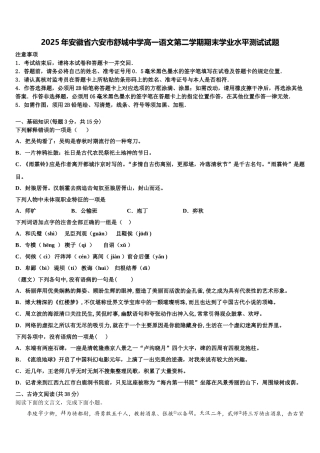 2025年安徽省六安市舒城中学高一语文第二学期期末学业水平测试试题含解析