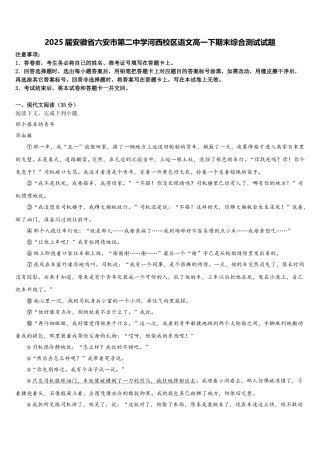 2025届安徽省六安市第二中学河西校区语文高一下期末综合测试试题含解析