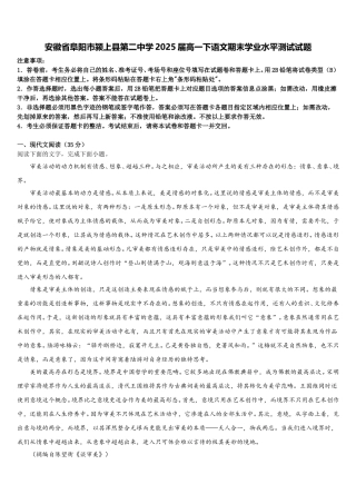安徽省阜阳市颍上县第二中学2025届高一下语文期末学业水平测试试题含解析