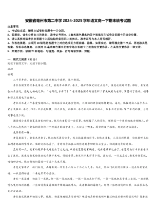 安徽省毫州市第二中学2024-2025学年语文高一下期末统考试题含解析