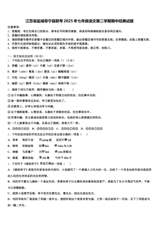 江苏省盐城阜宁县联考2025年七年级语文第二学期期中经典试题含解析