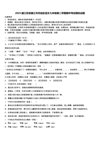 2025届江苏省镇江市丹徒区语文七年级第二学期期中考试模拟试题含解析
