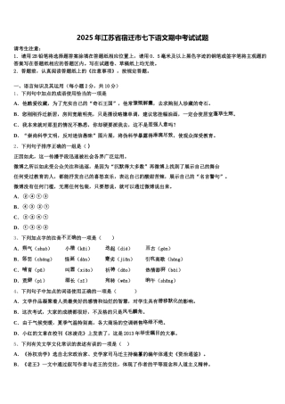 2025年江苏省宿迁市七下语文期中考试试题含解析