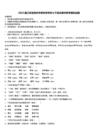 2025届江苏省扬州市枣林湾学校七下语文期中联考模拟试题含解析