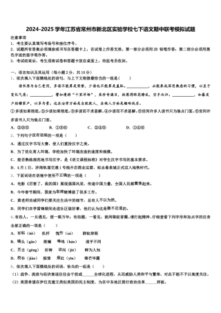 2024-2025学年江苏省常州市新北区实验学校七下语文期中联考模拟试题含解析